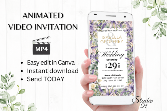 Digital Wedding Invitation W8410: Modern Animated Evites