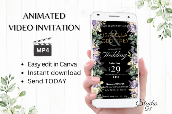 Digital Wedding Invitation W8415: A Modern Evite Template