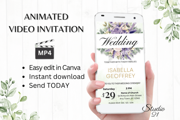 Digital Wedding Invitation W8416: Modern Animated Elegance