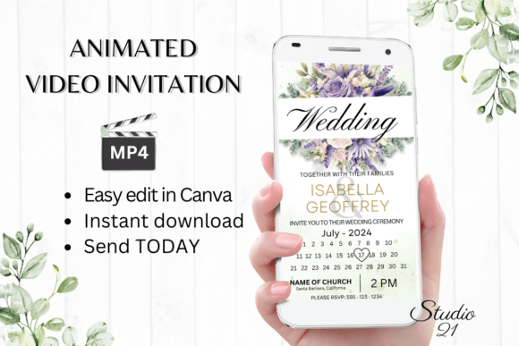 Digital Wedding Invitation W8416B: Modern Animated Evites