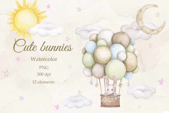 Dreams of a Baby Bunny Watercolor PNG for Creative Projects