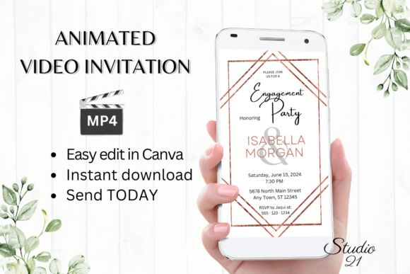 Minimalist Engagement Party Invite W1924: Editable Digital Design